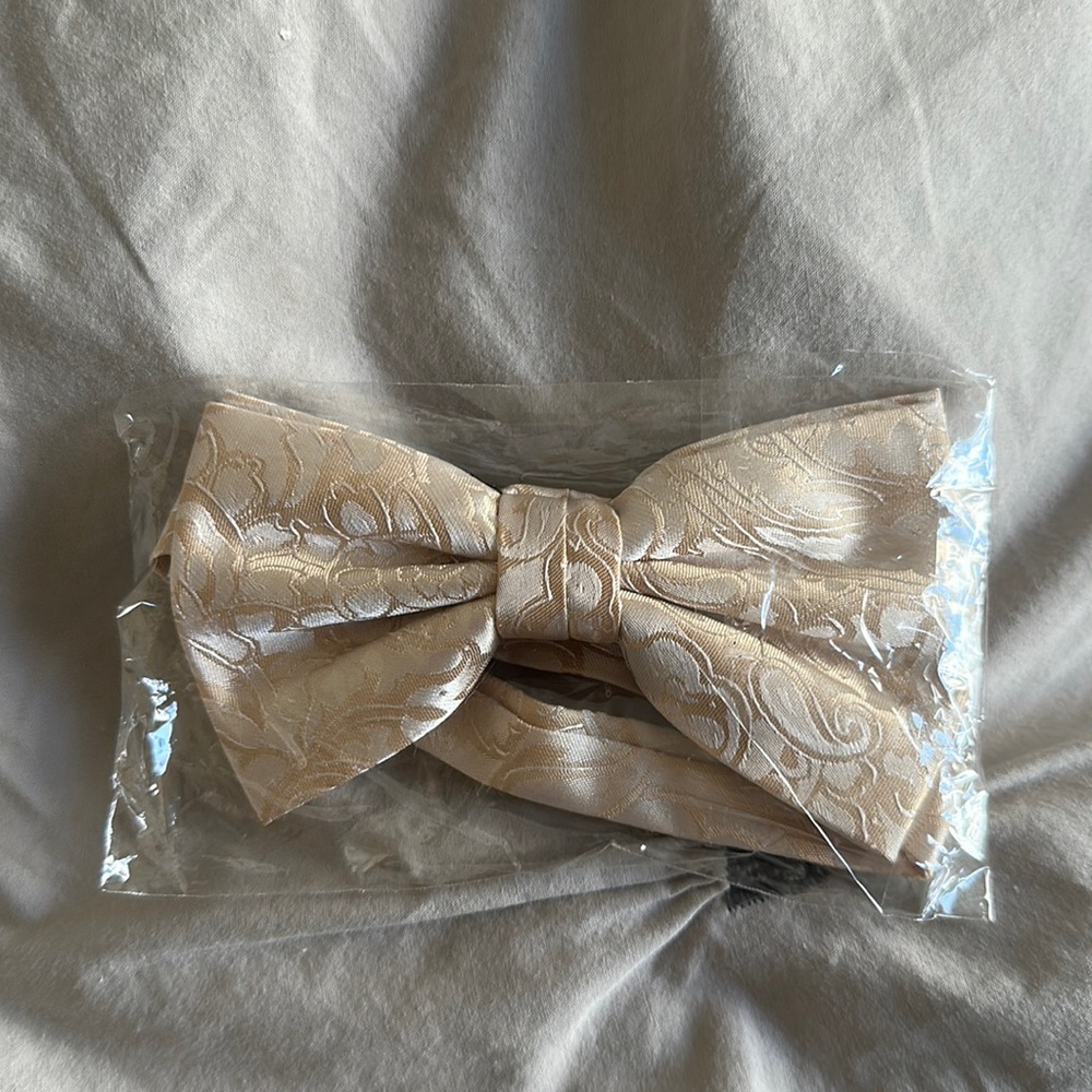 NWT Mens Champahne/Gold Paisley Bow Tie